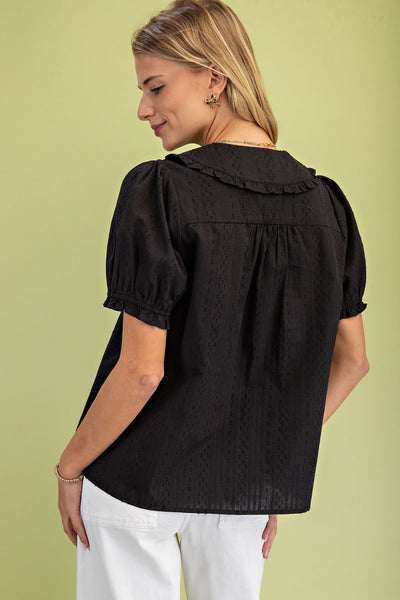 Short Puff Sleeve Blouse in Black
