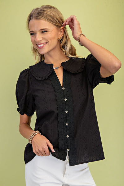 Short Puff Sleeve Blouse in Black