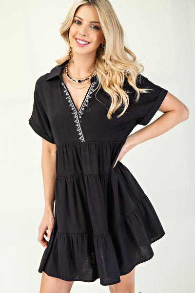 Embroidered Collar Dress