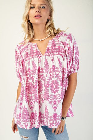 Short Sleeve Printed Top in Pink