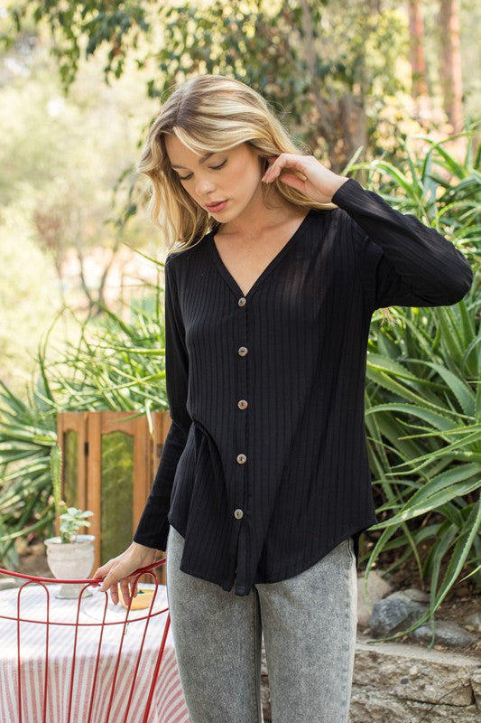 Ribbed Faux Button Top