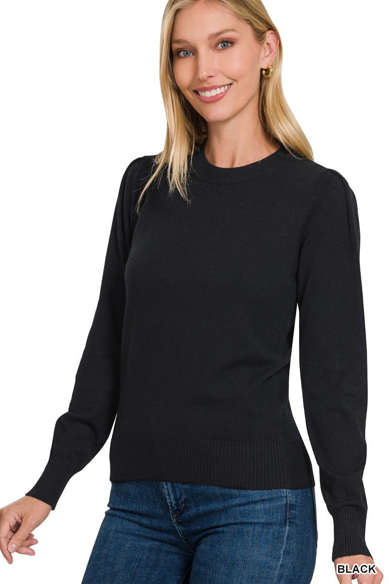 Black Viscose Blouson Sleeve Sweater