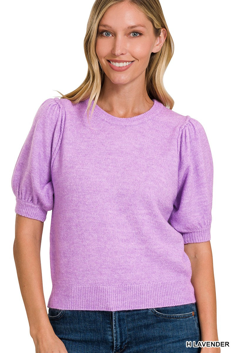 Lavender Puff Short Sleeve Sweater