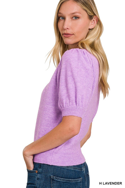 Lavender Puff Short Sleeve Sweater