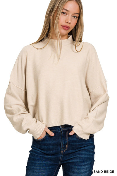 High Neck Drop Shoulder Sweater