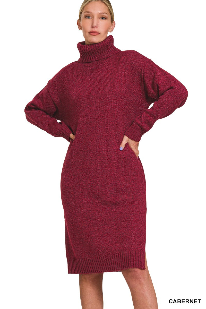 Turtle Neck Mid Sweater Dress