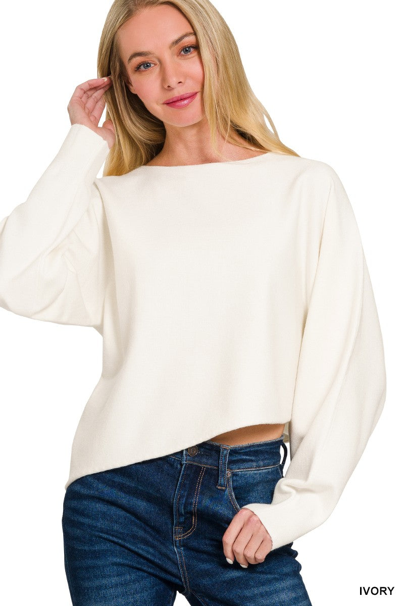 Ivory Viscose Asymmetric Hem Sweater