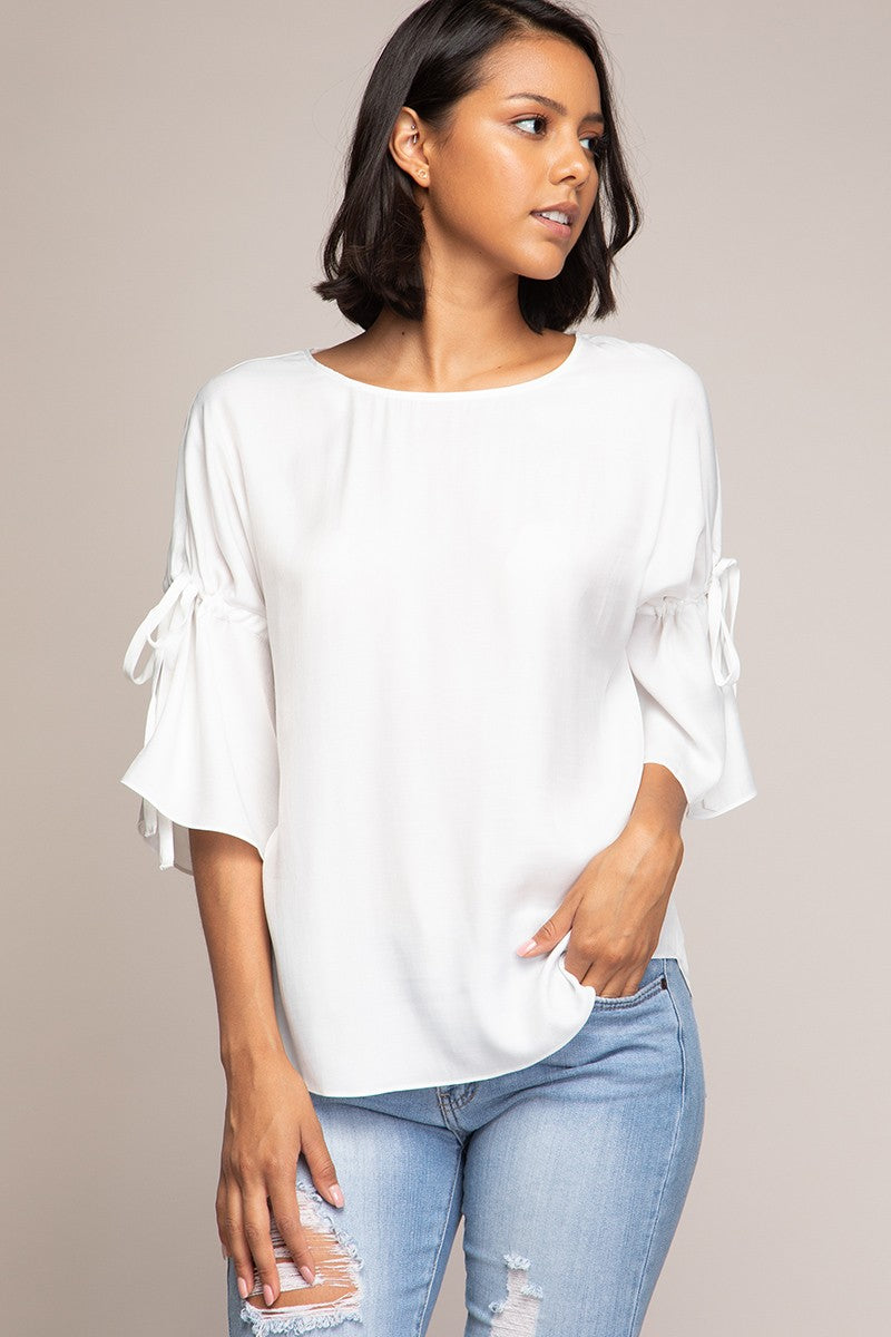 Boat Neck Whit Bow Sleeve Top