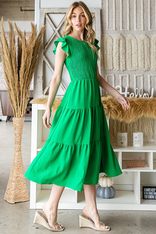 Smocked Tiered Midi Dress