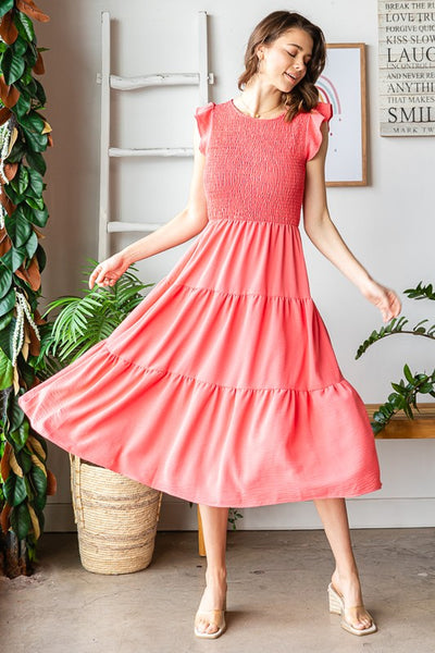 Smocked Tiered Midi Dress